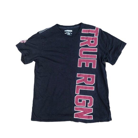 TRUE Religion T Shirt True Mesh Short Sleeve Large Black BIG LOGO - Picture 3 of 6